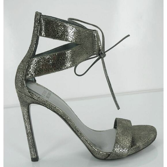 Stuart Weitzman Tynela Pewter Leather Ankle Strap High Heel Sandals - Picture 3 of 12